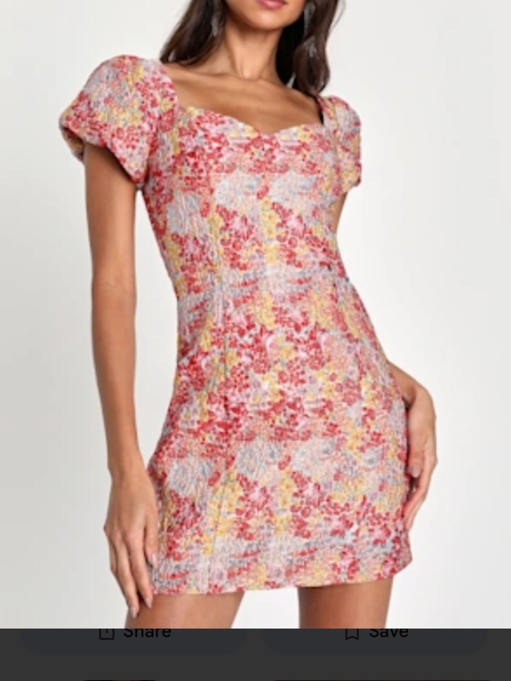 🆕 Lulu's Sweetest Essence Blush Floral Jacquard Puff-Sleeve Mini Dress Lux XS